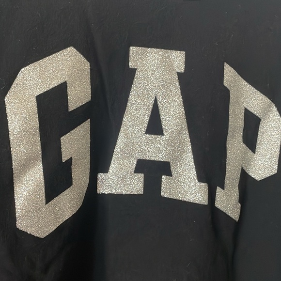 Gap logo crew sweatshirt black with silver glitter logo, size large, guc - Picture 2 of 12